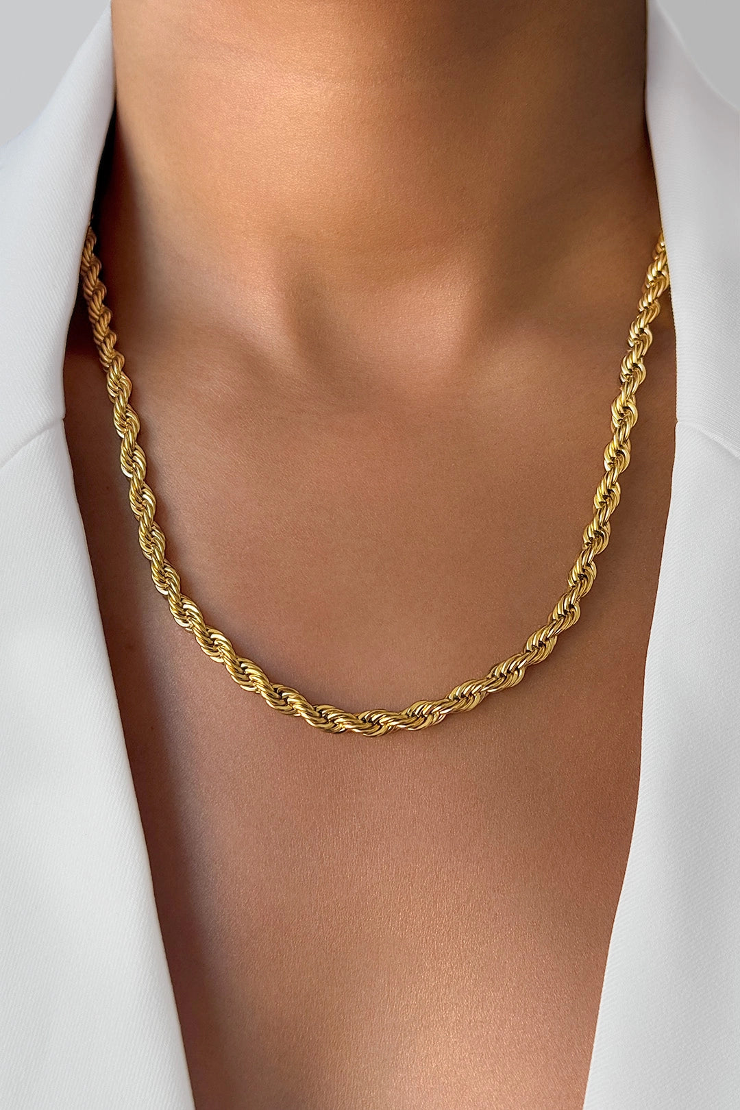 Timeless Sea Rope Stainless Steel Chain worn on neck – versatile fine jewelry piece for any occasion