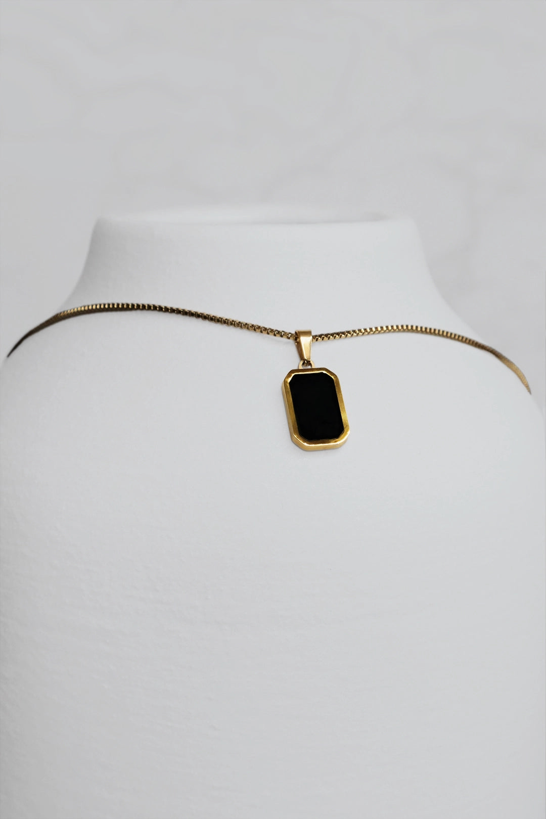 Black Lake Stainless Steel Necklace – gold pendant necklace with black enamel, modern fine jewelry inspired by quiet luxury