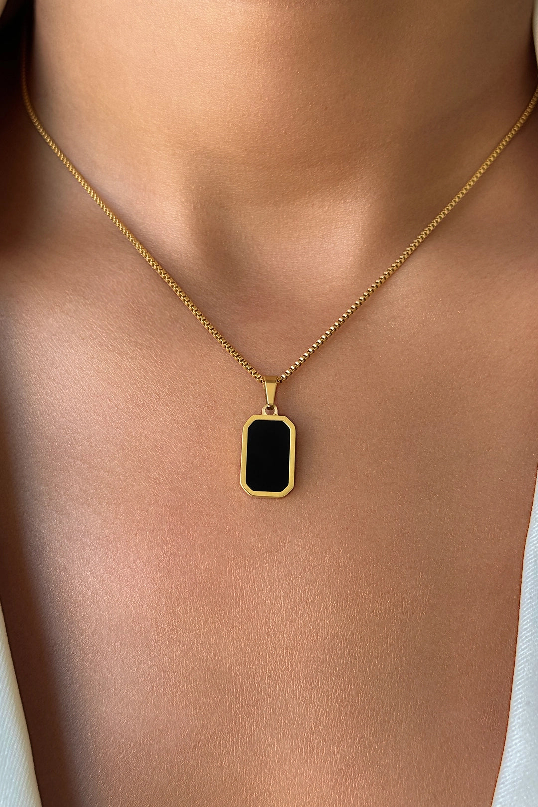 Black Lake Stainless Steel Necklace styled on neck – elegant fine jewelry piece for any occasion