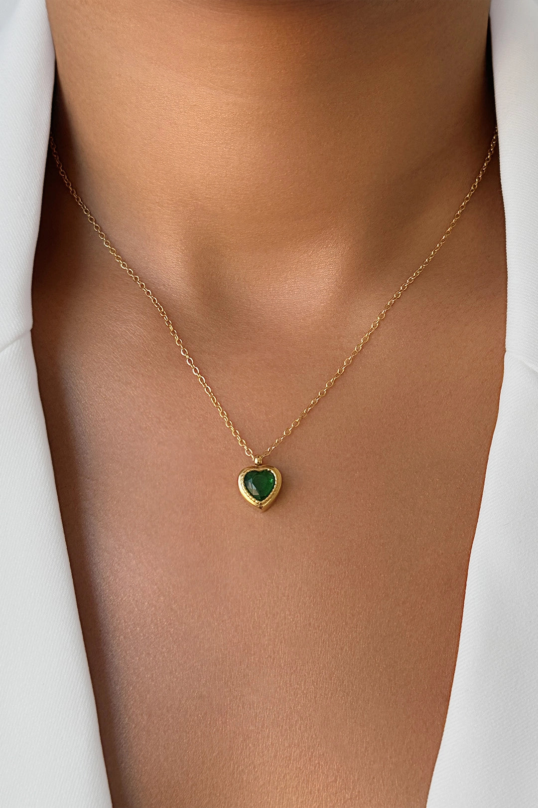 Green Oasis Stainless Steel Necklace styled on neck – timeless gift with vibrant green design