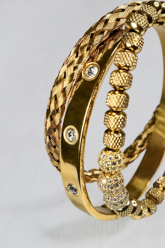 Fine jewelry stainless steel bracelet with gold accents – timeless gift, worn three ways